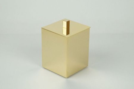 Surya Metall, квадратная баночка с крышкой 7х7хh9 см, для гигиенических принадлежностей, цвет золото, артикул 6226/GO