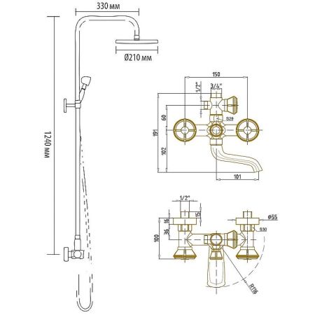 Душевая система Bronze de Luxe Royal 10121DF Бронза, артикул 10121DF
