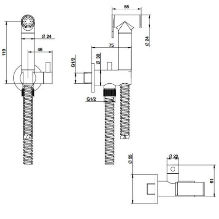 Bongio Time 2020 Гигиенический душ с запорным вентилем, нержавеющая сталь
