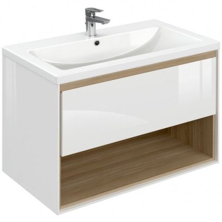 Тумба под раковину Cersanit Louna 80 SZ-LOU-CO80/Wh подвесная Белый глянец дуб Эврика, артикул SZ-LOU-CO80/Wh
