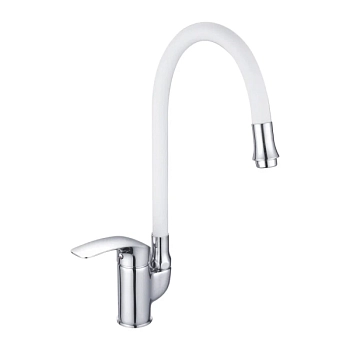 Смеситель для кухни с гибким изливом Shevanik S5543-1, хром/белый