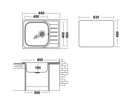 Кухонная мойка UKINOX Гранд GRL650.500 -GT8K 1R, 50*65, артикул GRL650.500 -GT8K 1R