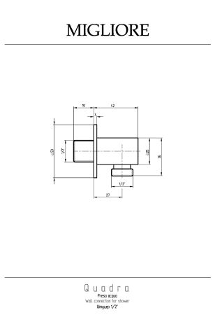 QUADRA Штуцер душевой, 1/2"x1/2", золото, артикул 20165