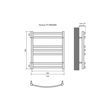 Полотенцесушитель водяной Aquatek (Акватек) Лугано П7 500х600 мм, подключение нижнее/диагональное, сверхпрочная пищевая нержавеющая сталь AISI 304L, гарантия 10 лет, артикул AQ DOC0760CH