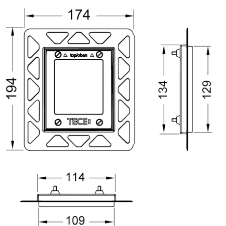 Монтажная рамка для установки стеклянных панелей TECEloop Urinal на уровне стены, TECE, 194*174 мм, регулировка глубины 5-18 мм, цвет черный, артикул 9242647