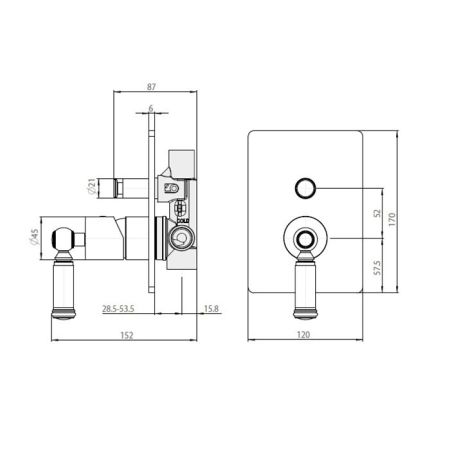 Bossini Встр. часть смесителя с девиатором 2 направления' 1/2”, цвет: латунь, артикул Z00005