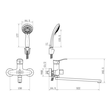 Смеситель для ванны FASHUN A2228, хром