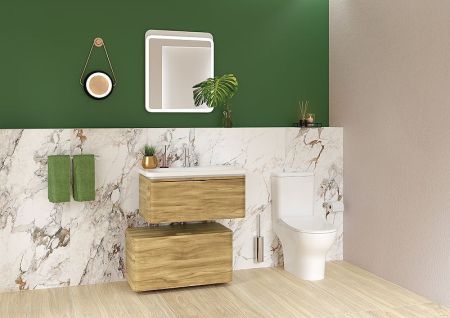 Тумба Nest с раковиной c 1м ящиком, 80 см, с LED подсветкой, цвет натуральная древесина, артикул 56138