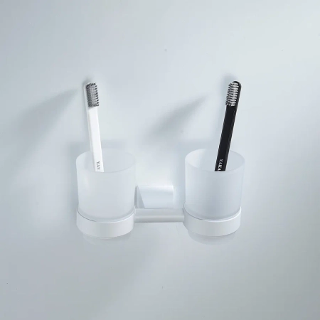 Стакан для ванной комнаты двойной Shevanik SG5722C, белый, артикул SG5722C