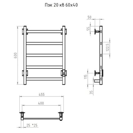 Полотенцесушитель электрический (лесенка) Тругор Пэк сп 20 кв 60х40 см, черный, артикул ПЭК сп 20кв/6040чернВГП