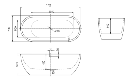 Акриловая ванна ARTMAX AM-218-1700-750