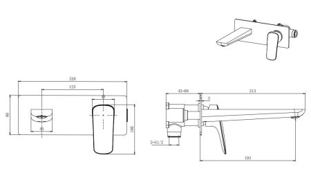 Смеситель для раковины настенный AQUATEK (внешняя и скрытая часть), матовый черный AQ1013MB ВЕГА, артикул AQ1013MB