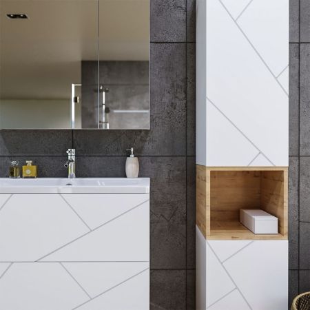 Тумба с раковиной и нишей Бриклаер КРИСТАЛЛ 80B, белый/дуб бунратти, артикул КРИСТАЛЛ 80B