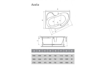 Ванна акриловая правосторонняя Vayer Azalia Гл000006725, 150x105, артикул Гл000006725