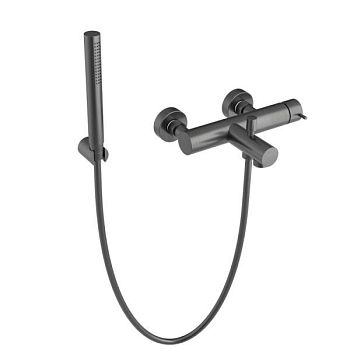 Oioli Micro, однорычажный смеситель для ванны (излив 17.4 см), с набором для душа, цвет оружейная сталь