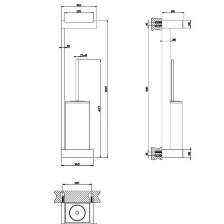 Gessi Rettangolo Стойка с держателем для туалетной бумаги и ершиком, подвесная, цвет: хром/белый