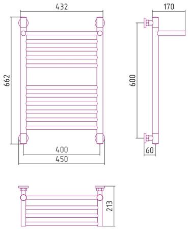 Полотенцесушитель водяной "БОГЕМА 1П +" 600х400 (Шампань)