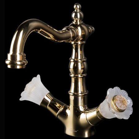 Смеситель для умывальника высокий, Camelia золото_Комплект