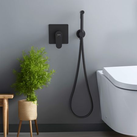 Набор с гигиеническим душем (смеситель + гигиеническая лейка + шланг + шланговое подсоединение с держателем) AQUATEK, матовый черный AQ1219MB ОБЕРОН, артикул AQ1219MB