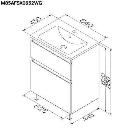 M85AFSX0652WG X-Joy, База под раковину, напольная, 65 см, 2 ящика, белый глянец, артикул M85AFSX0652WG