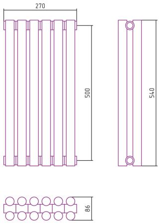 Отопительный радиатор ЭСТЕТ-11 н/ж 500х270 / 6 сек (Матовое ЗОЛОТО)