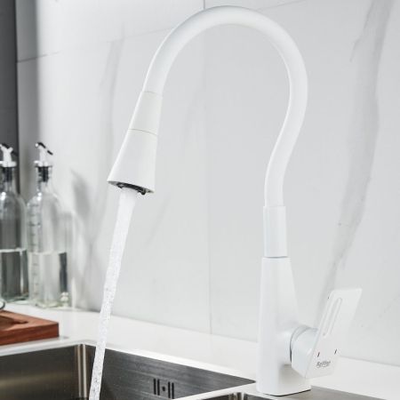 Смеситель для кухни с гибким изливом Raffine F313C-1, белый