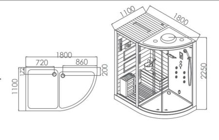 Сауна LUGANO Nero-L Black комбинированная 2в1 Cerutti SPA 1800x1100x2230, артикул CT8343
