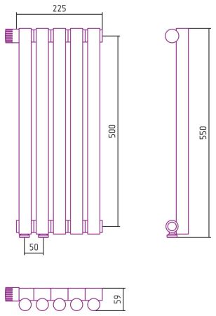 Отопительный радиатор ЭСТЕТ-1 н/ж EU50 левый 500х225 / 5 сек (Состаренная Латунь), артикул 051-0310-5005