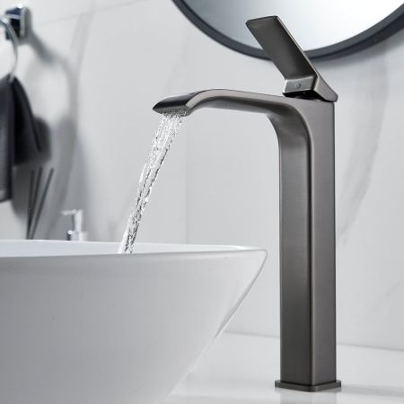 Смеситель для раковины высокий Shevanik S4011T, оружейная сталь, артикул S4011T