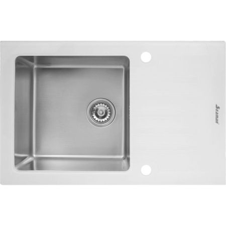 Мойка Seaman Eco Glass SMG-780W, два отверстия (Ø35мм), комплектация с вентиль-автоматом