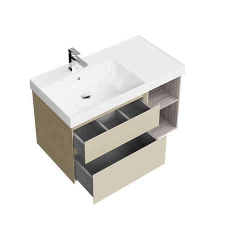 Тумба CUBO левая подвесная с ящиками 90, Лимо матовая-древесная, артикул CUB.90Lh\LIM