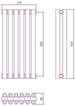 Отопительный радиатор ЭСТЕТ-00 н/ж 500х270 / 6 сек (ЗОЛОТО), артикул 03-0332-5006