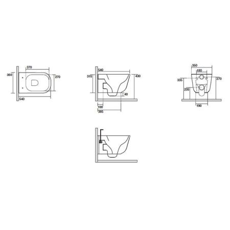 Kerasan Tribeca Унитаз подвесной 55см БЕЗОБОДКОВЫЙ, c креплением WB9N, цвет: чёрный матовый