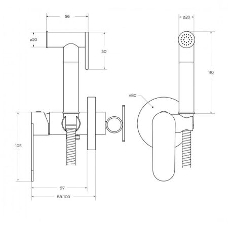 STYLUS-DIF-NOP Гигиенический душ со смесителем, черный матовый, артикул STYLUS-DIF-NOP