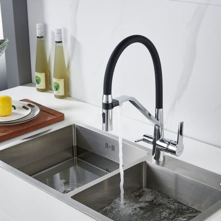 Смеситель для кухни с гибким изливом и подключением фильтра Shevanik S278, хром, артикул S278