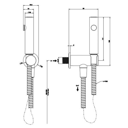 GESSI Гигиенический душ с держателем с подводом воды и шлангом 1250 мм., цвет Black XL, артикул 45123#299