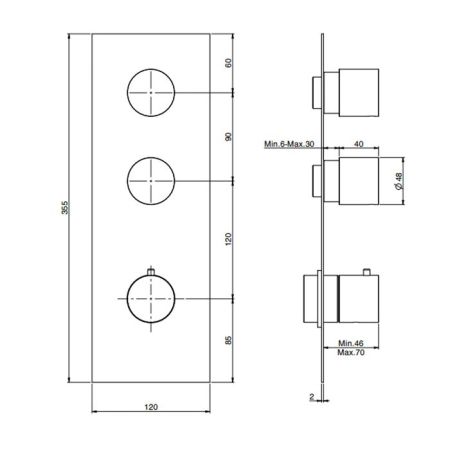 FIMA|Carlo Frattini Spillo Steel Смеситель для душа встроенный, термостатический, 2 запорных вентиля, внешняя часть, цвет INOX