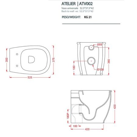 Artceram Atelier Унитаз напольный Rimless 37х52 см, цвет розовый матовый, артикул ATV002 33 00