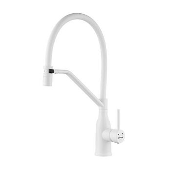 Смеситель для кухни с гибким изливом Shevanik S343C-1, белый