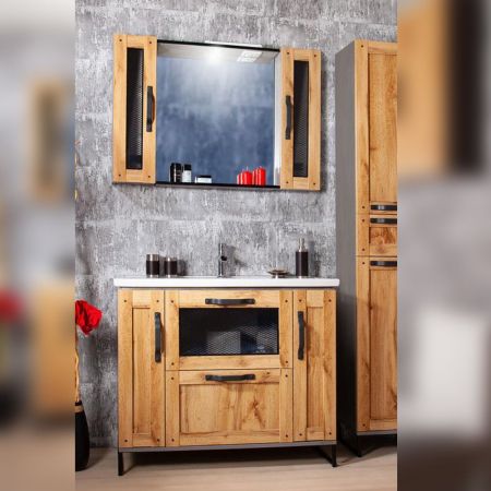 Комплект мебели для ванной Бриклаер ЛОФТ 100, метрополитен грей, артикул ЛОФТ 100