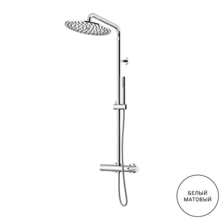 GATTONI CIRCLE TWO Комплект для душа: монокомандный смеситель, душевая стойка, душевая лейка 250мм, ручной душ, цвет BIANCO OPACO, артикул 9195/PDBO