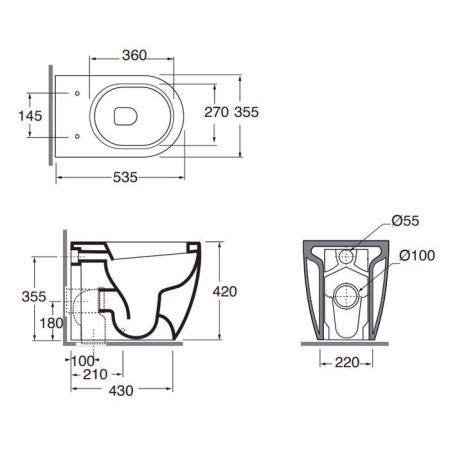 AZZURRA COMODA Унитаз приставной 53x36х42 см c креплением VFV,слив универсальный, цвет белый, артикул CMVCTP000000BI