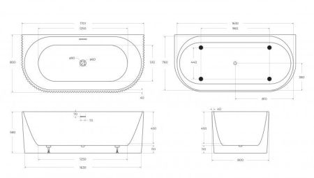Акриловая ванна BELBAGNO BB713-1700-800, артикул BB713-1700-800