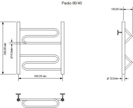 Полотенцесушитель водяной Aquanet Paolo 600x400, хром