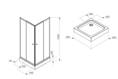 Уголок ZEQ911B душевой PARLY с поддоном