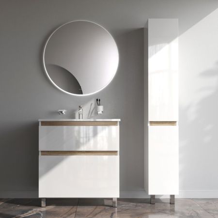 M85AFSX0802WG X-Joy, База под раковину, напольная, 80 см, 2 ящика, белый глянец