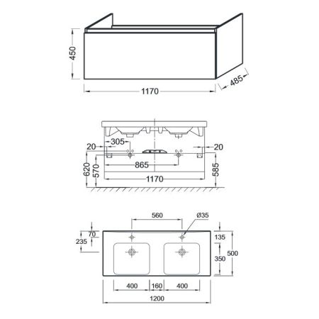 Тумба под раковину JACOB DELAFON ODEON UP 117 EB887-N18 (подвесная, белый) ССП, шт, артикул EB887-N18