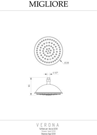 VERONA Верхний душ, d-230 mm., антикальций, бронза, артикул 19916