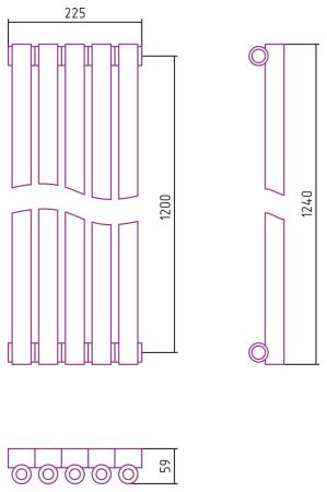 Отопительный радиатор ЭСТЕТ-0 н/ж 1200х225 / 5 сек (Матовый БЕЛЫЙ)