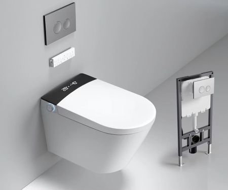 Электронный унитаз-биде подвесной с инсталляцией и черной матовой кнопкой TIMO (TЕ-751B), артикул TE-751B
